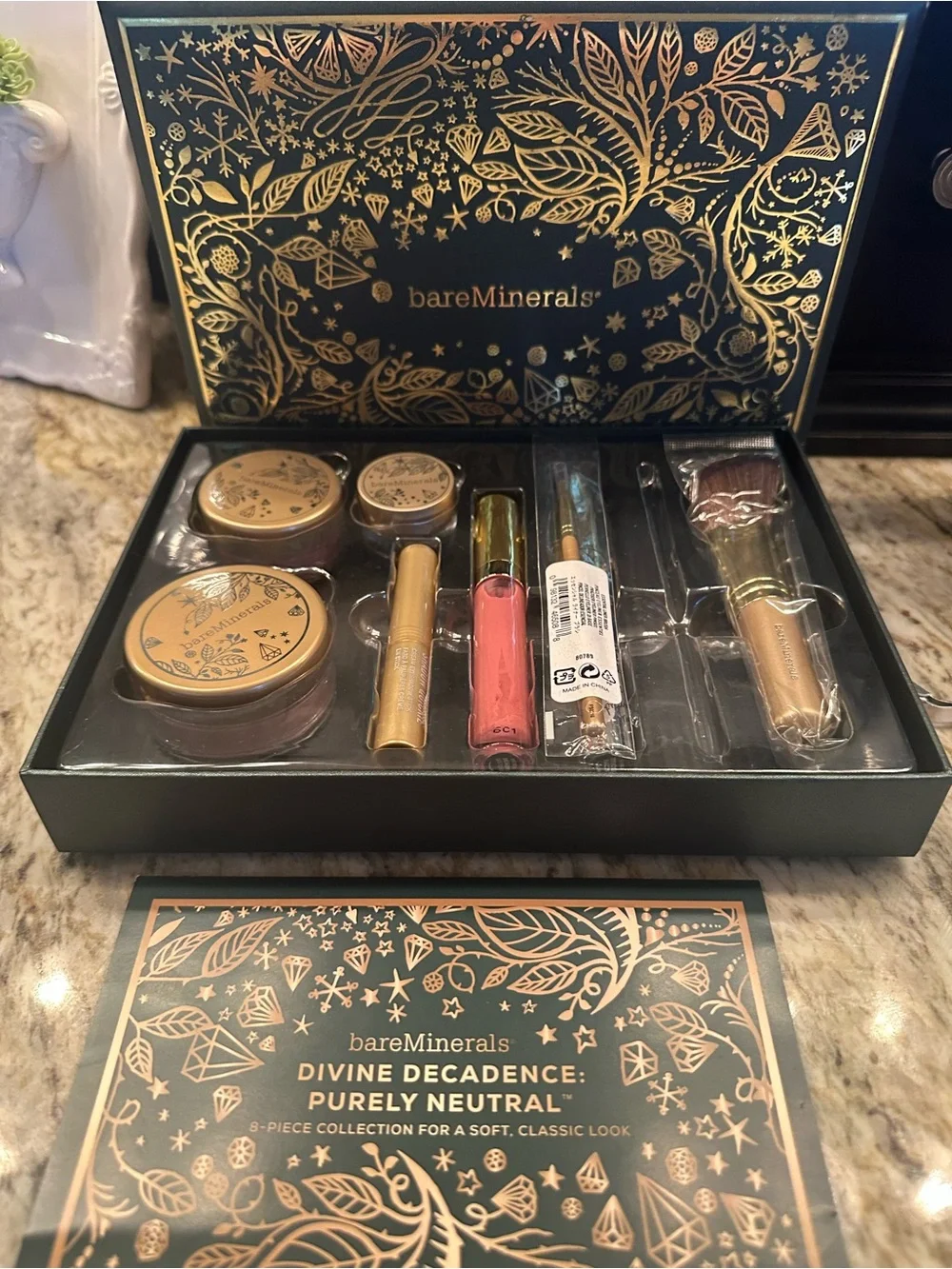 bareMinerals Makeup Set in Black and Gold with Pink Lip Gloss